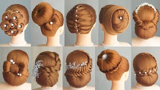 10 Simple And Easy Hairstyle With 1 Donut  Hair Bun Styles For Wedding amp Party [upl. by Halihs]