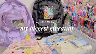 my daily diary  biggest stationery giveaway 🌷 backpack pens highlighters perfumes etc [upl. by Arocal]