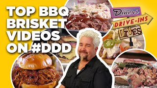 Top 10 DDD BBQ Brisket Videos with Guy Fieri  Diners DriveIns and Dives  Food Network [upl. by Hanley]