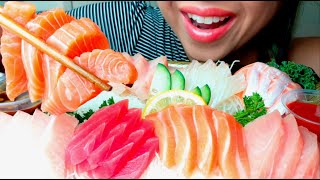 ASMR SASHIMI PLATTER SUSHI SALMON TUNA ABALONE YELLOWTAIL 먹방 No Talking suellASMR [upl. by Frohne]