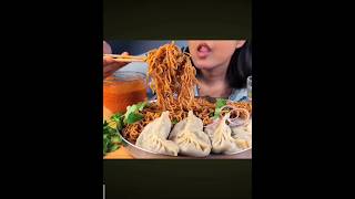 Black bean noodles with momos and chutney mukbang eatingshow food foodchallenge foodshow [upl. by Srini435]