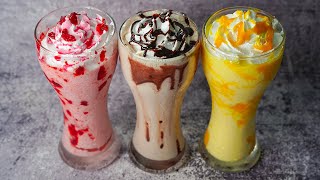 3 Easy Frappe Recipe  Chocolate Frappe  Mango Frappe  Strawberry Frappe  Easy Summer Drinks [upl. by Oicram628]