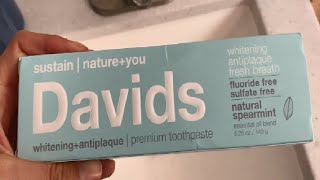 Davids Natural Toothpaste for Teeth Whitening Peppermint Antiplaque Fluoride Free SLS Free EWG [upl. by Lati]