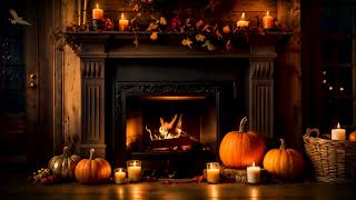 Cozy Fall Fireplace Ambience 🍁Burning Wood Sound Pumpkins Cozy Log Cabin amp Autumn Fireplace Sounds [upl. by Thea]