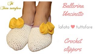 TUTORIAL pantofole ballerine uncinettocrochet slipperslafatatuttofare [upl. by Rachel]