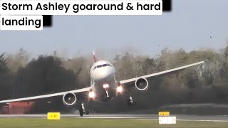 Storm Ashley  Swiss A320 missed approach and hard landing with runway inspection stormashley [upl. by Faires187]