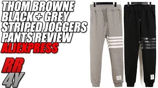 Thom Browne Striped Joggers Black  Grey Replica UnboxingReview [upl. by Adnicaj]