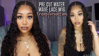 BOMB PRE CUT LACE WATER WAVE WIG INSTALL ft UNice Hair [upl. by Courtnay]