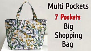 DIY 7 POCKETS SHOPPING BAG TUTORIAL  Multi pocket bag  Shopping bag making at home  DIY Tote bag [upl. by Ayitahs]