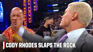 The Rock gets SLAPPED BACK by Cody Rhodes 😱 Tag Team match CONFIRMED 😳  WWE on ESPN [upl. by Nilya124]