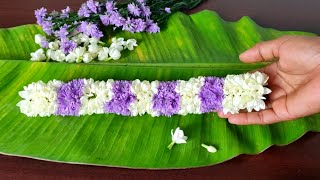 bridal flower making  jasmine flower garland making  purple colour flower garland [upl. by Rudelson]