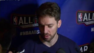 NBA AllStar Sunday Post Game Podium Pau Gasol  February 14 2016 [upl. by Anyalram]