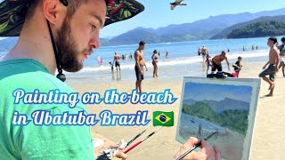 Painting a Seascape in Praia do Lazaro Ubatuba Brazil PleinAir Tutorial [upl. by Eisse]