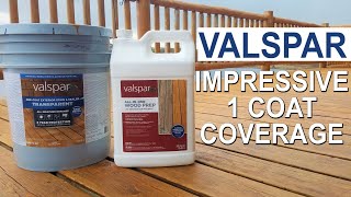 STAINING A DECK  VALSPAR ONE COAT EXTERIOR STAIN AND SEALER Transparent plus deck prep [upl. by Yank]