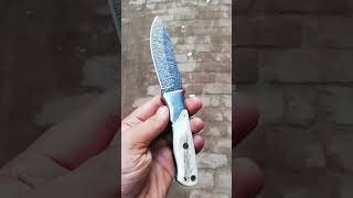 Damascus steel Skinner knife Bone Handle steel boolster sharp Blade [upl. by Areem]