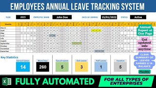 Employee Annual Leave Attendance Tracker in Excel Build Customized System with Advanced Features [upl. by Aianat40]