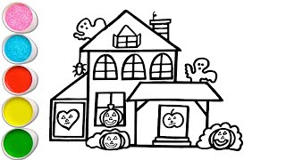 How to Draw a Halloween House Step by Step  Kids Drawing Painting and Colouring Videos [upl. by Yendroc]