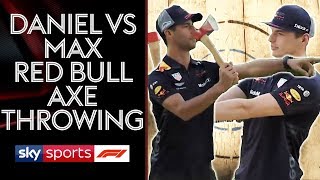 Daniel Ricciardo vs Max Verstappen  Red Bull Axe Throwing Showdown 😲 [upl. by Ligriv]