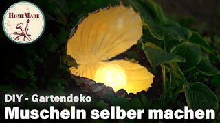 DIY  Gartendeko Muschel aus alten Handtüchern selber machen  Gartenlicht und Pflanzschale [upl. by Atil]