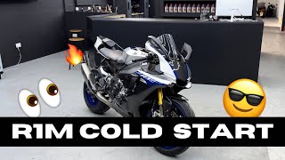 yamaha R1M cold start  Full akrapovic system  Pure crossplane engine sound 🔥🔥 [upl. by Adiv]