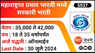 Prasar Bharati Recruitment 2024  Marketing Executive Jobs  MBA Marketing Jobs  Government Jobs [upl. by Ecnerrot]