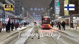 TAMPERE FINLAND  WALKING THE MAIN STREET IN WINTER  Hämeenkatu Kauppahalli Market Hall 4K [upl. by Prowel130]