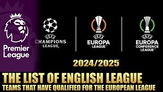 The list of English League teams that have qualified for the European League 20242025 [upl. by Tsan58]