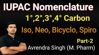 Iso Neo Bicyclo Spiro primary secondary tertiary Carbon IUPAC Nomenclature by Avrendra Singh [upl. by Ostap]