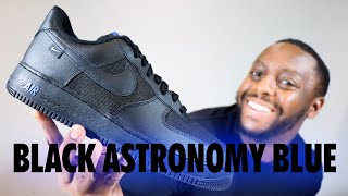 Nike Air Force 1 07 Black Astronomy Blue On Foot Sneaker Review QuickSchopes 725 Schopes HM9605 001 [upl. by Refanej]