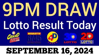 Lotto Result Today 9pm Draw September 16 2024 Swertres Ez2 PCSO Live Result [upl. by Adelina]