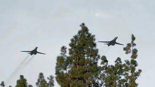 RARE Last Second Dual B1 Bombers Replace B2 for flyover at Rose Parade Pasadena CA [upl. by Calendre]