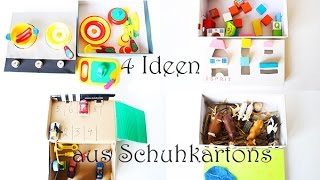 DIY Upcycling Spielzeug 4 Ideen aus Schuhkartons Garage Bauernhof Spielküche Steckspiel basteln [upl. by Maurizia426]