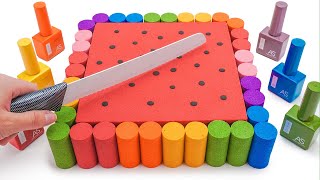 Satisfying Video l How to Make Rainbow Square Cake with Kinetic Sand amp Nail Polish Cutting ASMR [upl. by Ailegna]