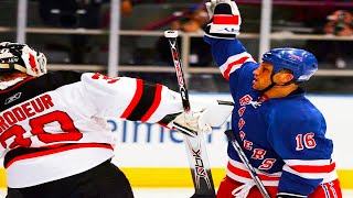 Sean Avery screens Martin Brodeur quotThe Avery Rulequot  New York Rangers v New Jersey Devils Highlights [upl. by Norene]