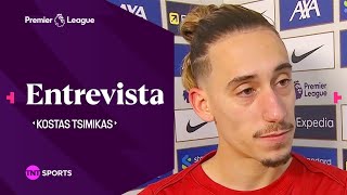 KOSTAS TSIMIKAS ELOGIÓ A SALAH TRAS VENCER A BRIGHTON  ENTREVISTA I PREMIER LEAGUE [upl. by Cristionna]