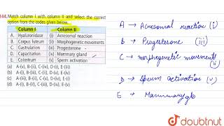 Mathc column I with column II and select the correct option from the codes given below [upl. by Benedict]