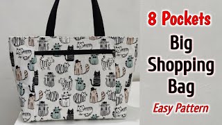 DIY 8 POCKETS SHOPPING BAG TUTORIAL  Multi pocket bag  Shopping bag making at home  DIY Tote bag [upl. by Mikol121]