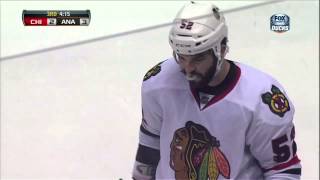 Brandon Bollig high stick to Andrew Cogliano Mar 20 2013 Chicago Blackhawks vs Anaheim Ducks NHL [upl. by Sairacaz]