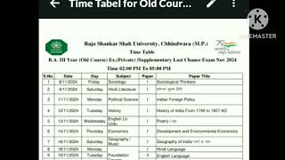 BA 3rd year time table राजा शंकरशाह यूनिवर्सिटी छिंदवाड़ा नवम्बर 2024 [upl. by Leipzig860]