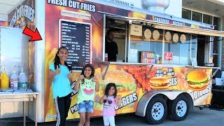 Kids Buy food from the BBQ Truck in real life Pretend Play [upl. by Turk]