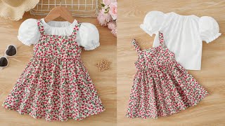 Baby Pinafore DressBaby Puff Sleeve Elastic Neck Top With Pinafore Dress Cutting and Stitching [upl. by Semreh]