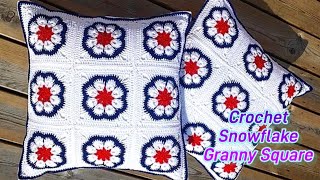 WowCrochet Pillow CoverShofa ThrowBlankets 👉Step by Step for beginners❤️Snowflake Granny Square🌸 [upl. by Alyssa]