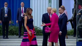 Another awkward handshake Trump snubbed by Polands first lady [upl. by Aney335]