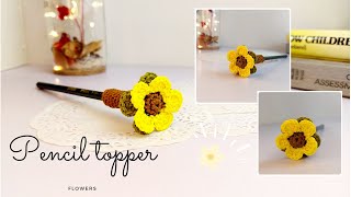 Crochet flower pencil topper  hiasan pensil rajutan [upl. by Grannie466]