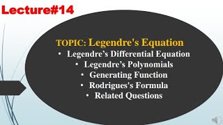 Legendres Equation  Legendres Polynomials  Generating Functions  Rodriguezs Formula  Problem [upl. by Baryram]