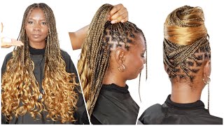 Extra Flat French curl Braids Knotless braids 2 ways Feedin  No feedin method  Freetress Braid [upl. by Harvie]