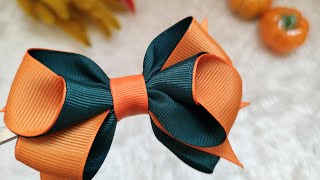 How to make a hair clip with grosgrain ribbon at home  Cute hair bow tutorial in 5 minutes DIY [upl. by Aiken]