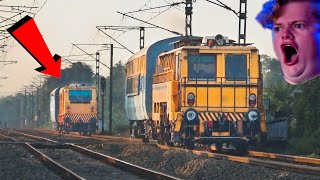 Two weird looking trains are coming on the same track  Train Track Maintenance machine [upl. by Erodroeht]