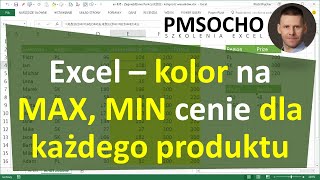 Excel  Oznaczanie kolorem najniższej lub najwyższej ceny dla każdego produktu odc885 [upl. by Orvie25]