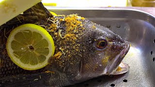 Epic Black Sea Bass Catch Clean Cook Whole Roasted SeaBass quotVirginia Stylequot [upl. by Schaffel]